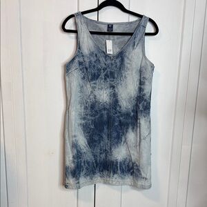 GAP - small - Blue and White Tie-Dye Sleeveless V-Neck Dress - Cloud wash